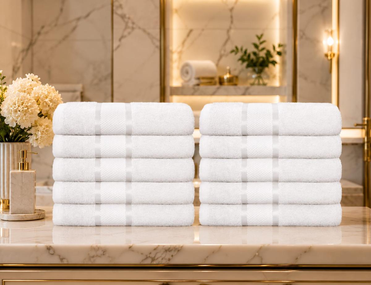 Set Premium Prosoape Absorbante 10 Bucaţi Bumbac 100% 420 GSM 50×90 CM Alb