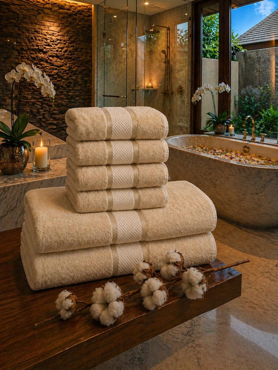 Set Elegant Prosoape Bumbac 100% 6 Piece Super Absorbante 420 GSM 2 buc 70×130CM 4 Buc 50×90CM Bej