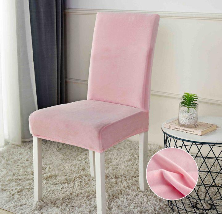 Set 6 Huse Catifea Elastice Intinse Pentru Scaune Foarte Elegante Și Premium Calitative Roz Deschis